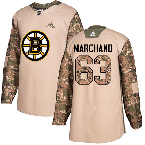 Adidas Bruins #63 Brad Marchand Camo Authentic Veterans Day Stitched NHL Jersey